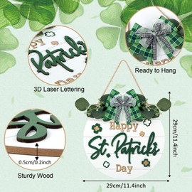 TOARTi Happy St. Patrick's Day Wooden Door Wreath (11.4"x11.4"), Rustic Saint Patrick’s Welcome Wall Sign Hanging, Scandinavian Irish Home Decoration for Saint Patrick’s Day Gift