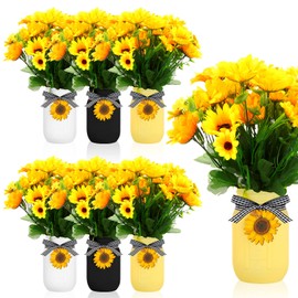 Lyrow 6 Pack Mason Jar Table Centerpiece Faux Christmas Berry Sunflower Lemon and Bell Kitchen Spring Summer Winter Farmhouse Decoration for Home Kitchen Tiered Tray Decoration(Sunflower Style)