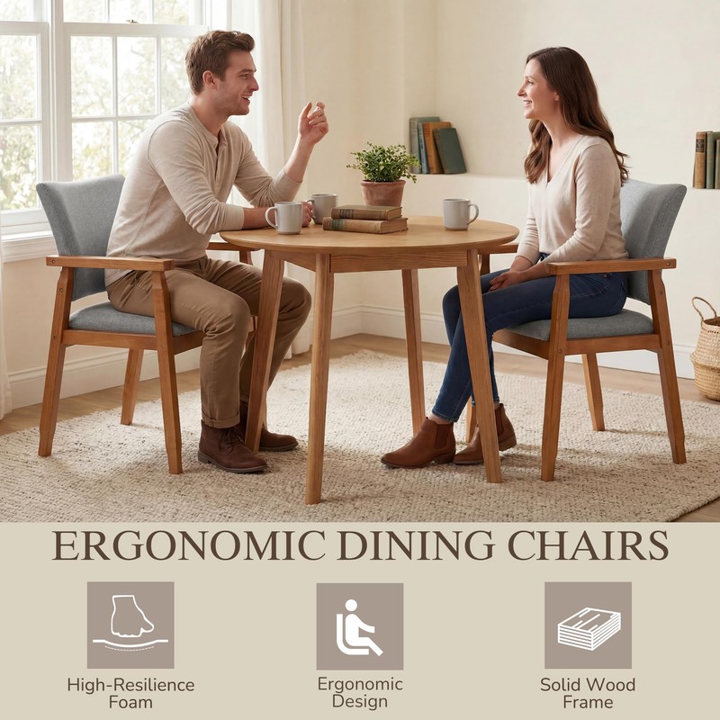 GOTMINSI Mid-Century Modern Linen Dining Chair with Arms, Solid Wood