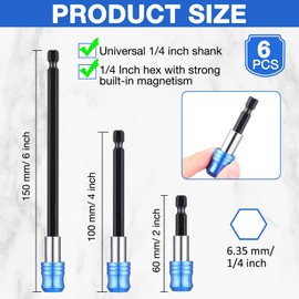 6 Pcs Drill Bit Extension Quick Release Magnetic Screwdriver Bit Holder 1/4 Inches Hex Shank Drill Bit Extender Quick Release Impact Extension Set Drill Impact Adapter Set for Screws Nuts Drill