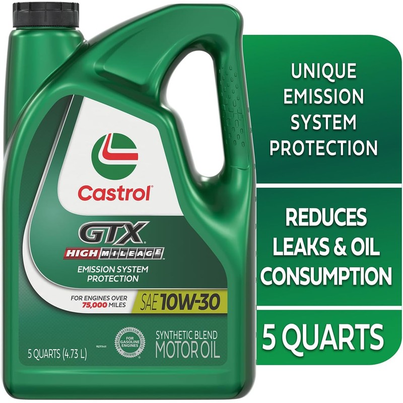 Castrol GTX High Mileage 10W-30 Synthetic Blend Motor Oil, 5