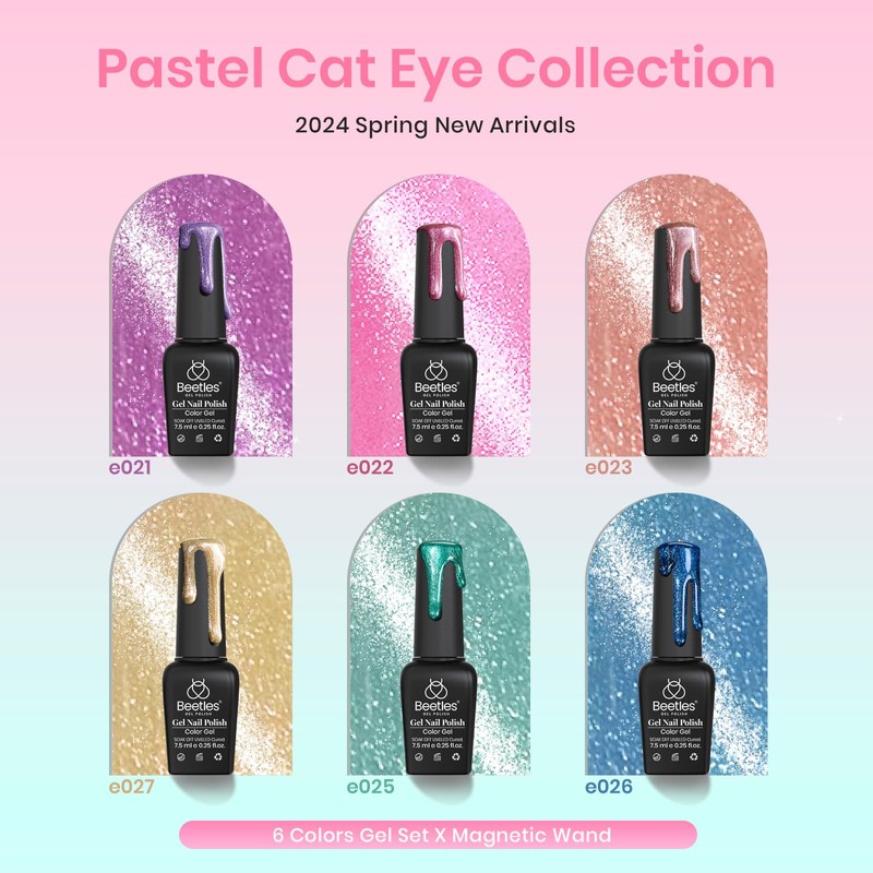 beetles Gel Polish 6 Colors Cat Eye Nail Set Glitter