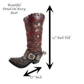 Urbalabs Western Cowboy Boot Large Brown Cowboy Boot and Spurs Flower Vase Decorative Cowboy Boots Vases Home Office Rustic Decor Country Living Wedding Centerpiece (Brown with Spurs)