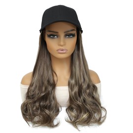 AliRobam Hat Wigs Long Baseball Cap Wig with Wavy Ends Synthetic Hair Extensions attached for Women girls Adjustable Wig Hat (Mix Brown blonde, 20inch)