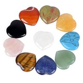 10pcs Heart Healing Crystals and Gemstones Set 25MM Natural Gem Stones and Crystals Bulk,Assorted Polished Heart Pocket Stone for Beginnners Women Balancing Reiki Crystal Gift