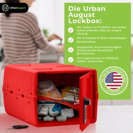 Urban August Dual Combination & Keyed Lockbox - Lockable Box for Everyday Use - Multi-Purpose lock for Home & Office Safety - Made of Industrial-Grade Plastic - One Size (Medical Red)