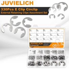 Juvielich E Clip Circlip Assortment Kit 330PCS 14 Size 304 Stainless Steel External Retaining Rings Washer Circlip Rings Kit Metric E Clip for Bearings Gears Pulleys,Axles Includes Sizes of M1.5-M15
