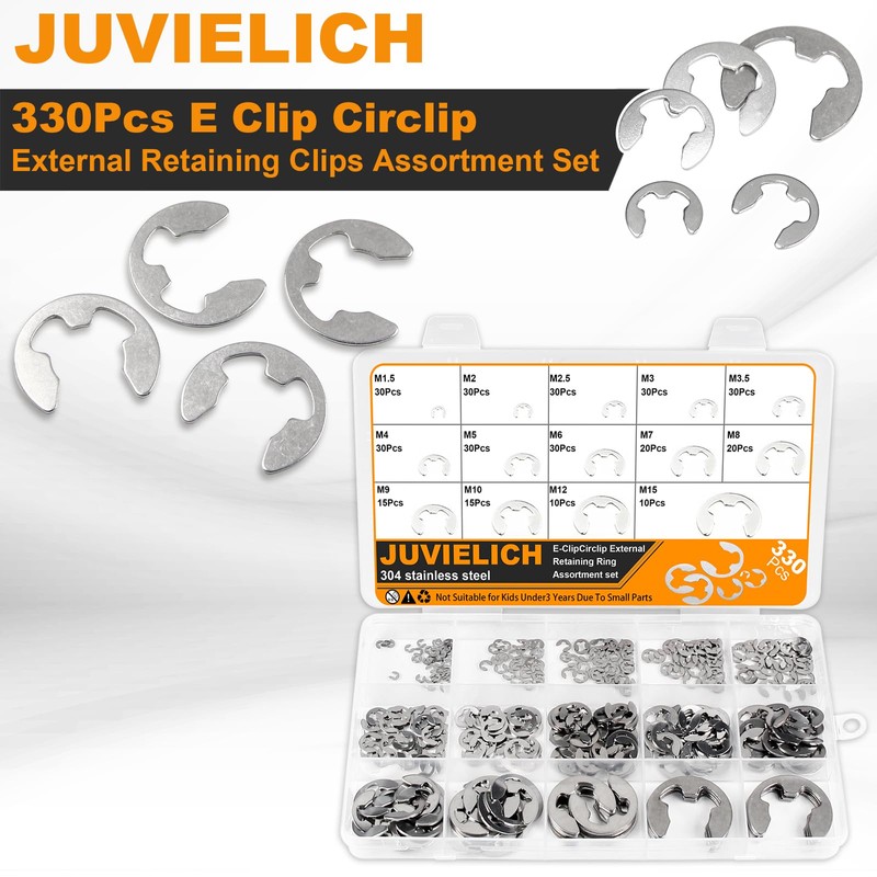 Juvielich E Clip Circlip Assortment Kit 330PCS 14 Size 304