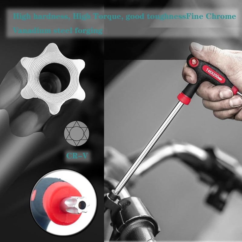 KEWAYO9pcs T-Handle Torx Set, Chrome Vanadium Steel Star Keys (T10-T50),