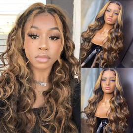 Ombre Lace Front Human Hair Wigs With Baby Hair Pre Plucked Body Wave Brazilian Remy Hair Wigs With Highlight 150%Density (18 inch, 150%Density)
