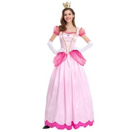 Women’s Princess Hallween Costume Fancy Dress Crown Long Performance Cosplay Carnival Party Fancy Dress Up Photo Shoot Maxi Gowns Christmas Outfits Pink Large