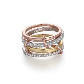 Elegant Gold Stackable Rings for Women - Non Tarnish Tri Color Rings Set, Perfect for Everyday Wear Ring Band, Fashion Jewelry with CZ, Ideal Promise Rings Gift for Her (Tri-Color, Size 6.0-6.5)