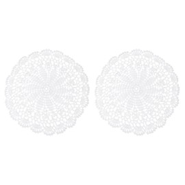 sourcing map 2Pcs Crochet Doilies, 10 Inch Handmade Crochet Table Placemats Round Lace Doilies Star Pattern Cotton Coaster for Wedding Party Decoration, White