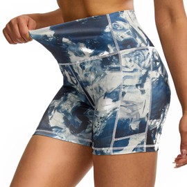 Tuspryt Women's Sports Shorts, Opaque Short Jogging Bottoms with Pockets, Blue print