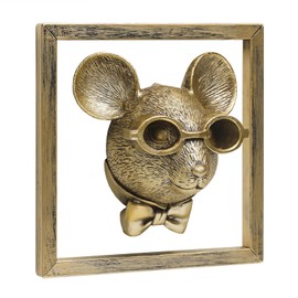 Newinhome Animal Heads Wall Decoration (Gift Metal Frame) Resin Animals Sculptures Head Wall Hanging Decor Gold vintage Wall Sculpture for Living Room Bedroom Office(Rat)
