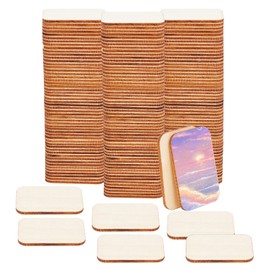 NBEADS 150 Pcs Rectangle Unfinished Wood Pieces, 33x50 mm Blank Natural Wood Slices Craft Supplies Pyrography Wooden Cutouts Ornaments with Round Corner for Painting DIY Carving Wedding Christmas