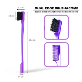 Soft 'N Style Double Sided Edge Control Hair Brush Comb Combo Pack 2 Pieces (Purple)