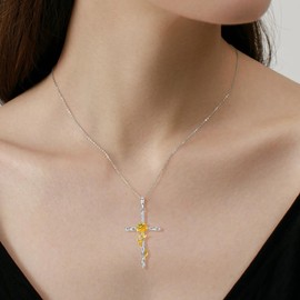 Cross Necklace for Women 925 Sterling Silver Birth Flower Necklace Rose Cross Pendant 5A Cubic Zirconia 12 Birth Months Anniversary Birthday Jewelry Gift for Women Girlfriend Wife (08-Aug)