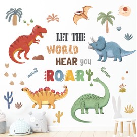 DECOWALL SG2-2425 Colorful Big Dinosaurs Wall Stickers Wall Decals Kids Peel Stick Nursery Baby Animals Cute Pastel Boho Home Décor Boys Girls Bedroom Playroom