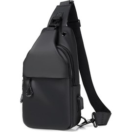 Waterproof Sling Bags Mens Shoulder Crossbody Backpack with USB Charging Port& Headphone,Outdoor Lightweight Bag - Color: A-black