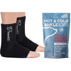 TheraICE Ankle Ice Pack Wrap for Swelling & Sprained Ankle Brace for Women & Men, Cold Therapy Support Compression Socks, Plantar Fasciitis & Achilles Tendonitis Relief, Sore Feet & Heel