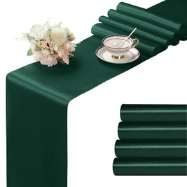 Manyshofu 4Pcs Satin Dark Green Table Runner - 12 x 108 Inch Long Size, Party Table Runner Decor Bright & Smooth Wedding Decorations Table Runner for Banquet Chef Birthday Buffet Dinner Graduations