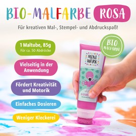 Miniwerk Organic Painting Paint Pink with Sponge Attachment Made of Natural Raw Materials, Free from Harmful Substances, Like Finger Paint, Baby Footprint, Stamp Children, Memory and Decoration for