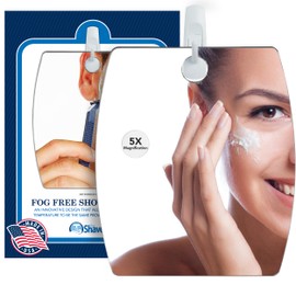 Shave Well Magnifying Anti-Fog Hanging Shower Mirror for Shaving | Curved Design for 5X Magnification | Light and Virtually Unbreakable | Includes Long-Lasting Removable Adhesive Hook