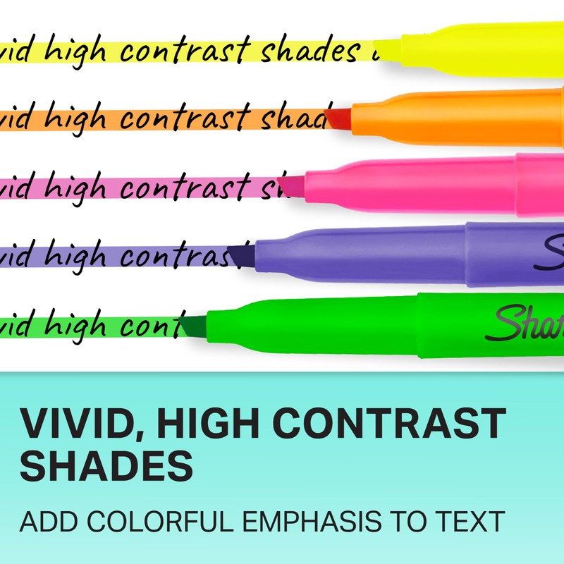 Sharpie Pocket Highlighters, Chisel Tip, Quick Dry, Assorted Fluorescent Colors,