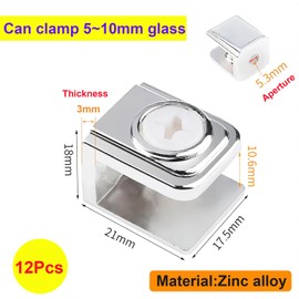 Qrity 12 PCS Glass Clip Holder, Glass Shelf Bracket, Glass Clamp, Wall Mount Clamps for 5-10mm Glass Shelves, Adjustable Clamp Brackets