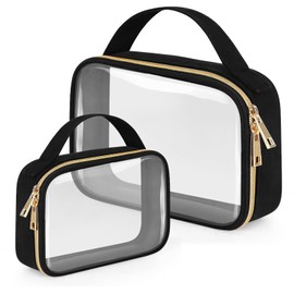 Asheyya 2 Packs Clear Makeup Bag, TSA Approved Toiletry Bag with Handles, Portable Waterproof PVC Clear Cosmetic Bag for Travel