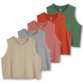 Real Essentials 5 Pack: Women's Dry Fit Crop Summer Tank Top - Gym Yoga Workout Sports Tee (Available in Plus Size) Set 9, 2X
