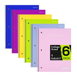 ONAVIA Spiral Notebook for School 6 Pack, 1 Subject, College Ruled Paper, 70 Sheets, 3 Hole Punched, 8" x 10-1/2", Lined Note Book Bulk, Writing Journal for Note Taking, Work, Assorted Colors