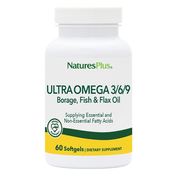 NaturesPlus Ultra Omega 3 6 9-1200 mg, 60 Softgels - Borage Oil, Fish Oil, Flax Oil Supplement, Gluten-Free - 60 Servings