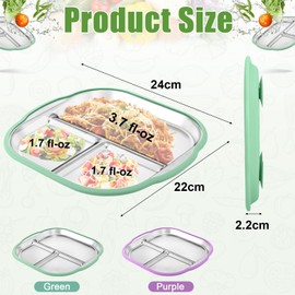 Zernblend 2 Piece Stainless Steel Children's Plates with Suction, Plate with Suction, Baby Plate with Suction, Stainless Steel Baby Plate