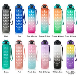 1L Motivational Water Bottle with Straw and Time Marker Leakproof Flip Top Sports Bottle for Fitness Gym Workout Running Cycle