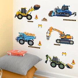 decalmile decalmile Construction Vehicles Wall Stickers Trucks Excavator Tractor Wall Decals Kids Bedroom Boys Room Playroom Wall Decor