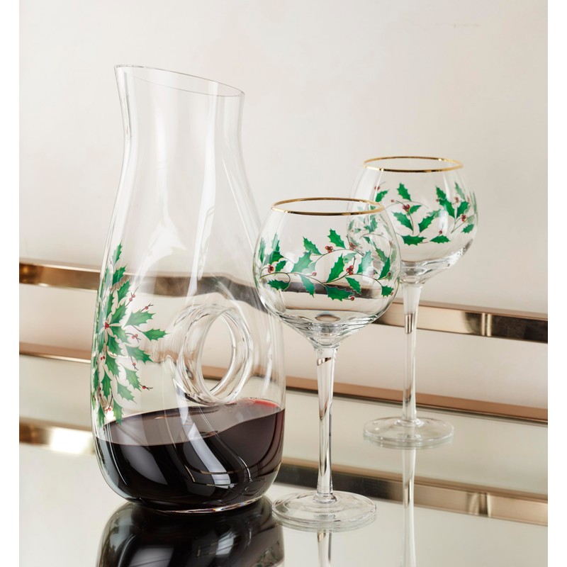 Lenox 895032 Holiday 3-Piece Decanter & Wine Glasses Set, Christmas