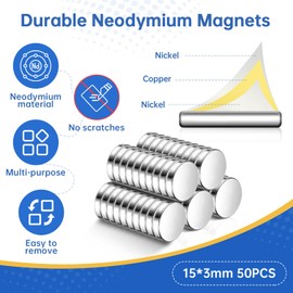 GOOZADA 50Pcs 15x3 mm Fridge Magnets,Silver Refrigerator Magnet, Heavy Duty Small Magnets for Office, Kitchen, Whiteboard, Dry Erase Board, Cabinets