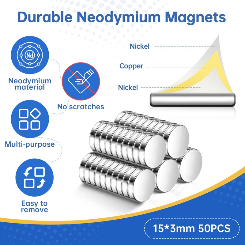 GOOZADA 50Pcs 15x3 mm Fridge Magnets,Silver Refrigerator Magnet, Heavy Duty