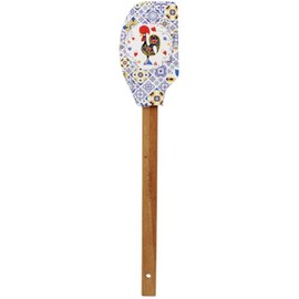Traditional Portuguese Azulejo and Rooster Design Silicone Spatula with Wooden Handle