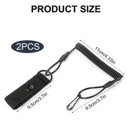 Pack of 2 Paracord Tactical Lanyardk, Spiral Key Ring, Black, Elastic Police Keyring with Carabiner, Extendable Safety Rope for Fishing, Camping, black