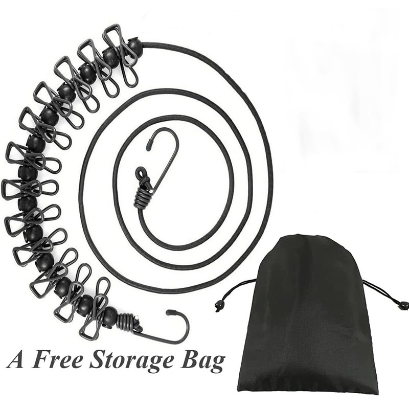 2 Pack Portable Clothesline with 12 Clothespins, Windproof Travel Clothesline