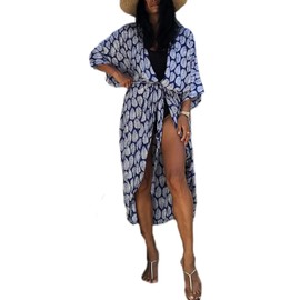 Orshoy Women's Bikini Cover Up, Kimono, Cardigan, Long Beach Pareos, Beach Poncho, Lightweight Beach Dress, Summer Dress, Dressing Gown, Sleepwear, B-Royal Blue, Einheitsgröße