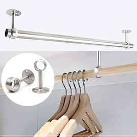 Lahviuu Wardrobe Rail Holder, 2 Pieces Clothes Rail Cupboard Clothes Rail Holder Stainless Steel Round Tube Holder Cupboard Rail Clothes Rail for Clothes Airer, Kitchen, Cupboard (32 mm)