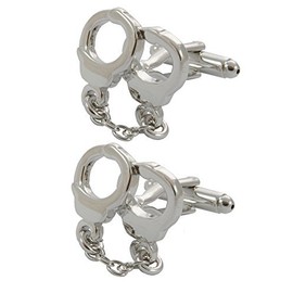 COLLAR AND CUFFS LONDON - Premium Cufflinks with Presentation Gift Box - Handcuffs and Chain - Crime Police Security Guard - Silver Colour