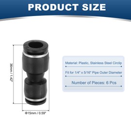 PATIKIL 6 Pcs Straight Union Push to Connect Fitting, 1/4" x 5/16" OD Tube Reducer Connector Quick Push Lock Adapter Air Hose Fitting for Pneumatic System Pipeline Connection, Black