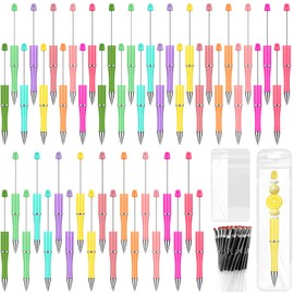 150 Pcs DIY Beadable Pens Kit, 50 Plastic Beadable Pens Bulk with 50 Refills & 50 Pen Bags, Beads Pens Black Ink Ballpoint DIY Crafting Pens for School Office Christmas Gifts