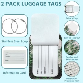 iapodiad Foggy Forest Luggage Tag for Suitcase Set of 2 PU Leather Cute Luggage Tags with Stainless Metal Loop ID Label Privacy Flap Suitcase Tags for Women and Men Travel