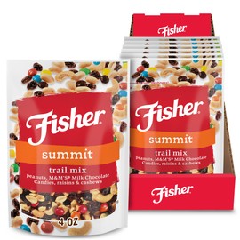 Fisher Snack Summit Trail Mix, 4 oz (Pack of 6), Peanuts, Milk Chocolate Candies, Raisins and Cashews, Snacks for Adults and Kids, Dried Fruit Snack, Individually Wrapped Snacks